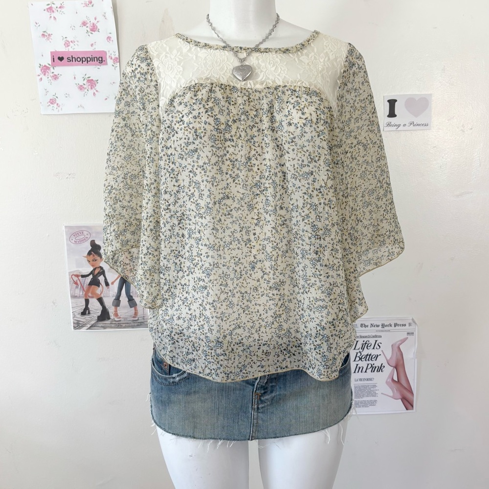 Living‎ Doll Cream and Blue Floral Blouse